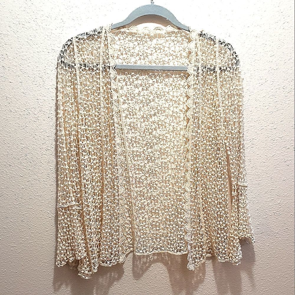 Open weave cardigan by Shien bell sleeve ivory one size NWOT